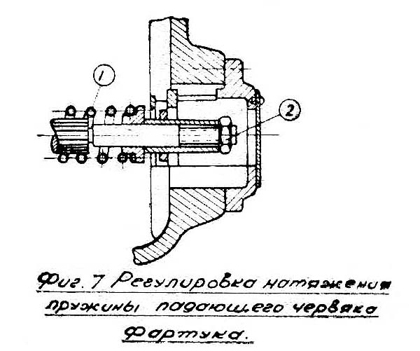 ДИП-300 (1д63а) Регулювання натяжения пружины падающего червяка фартука токарно-гвинторізного верстата ДИП-300 (1д63а)